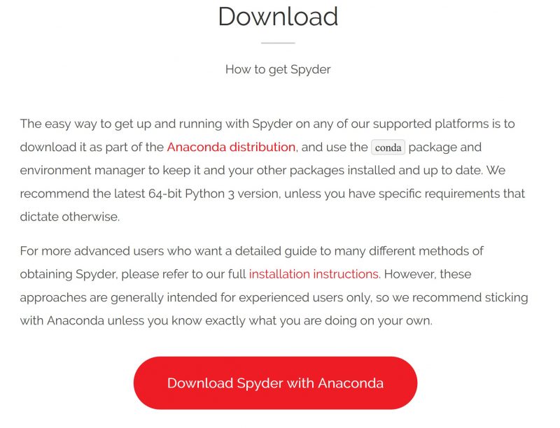 spyder working environment embedded in the anaconda distribution